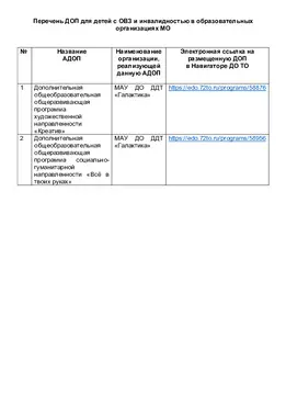 Перечень ДООП для детей с ОВЗ